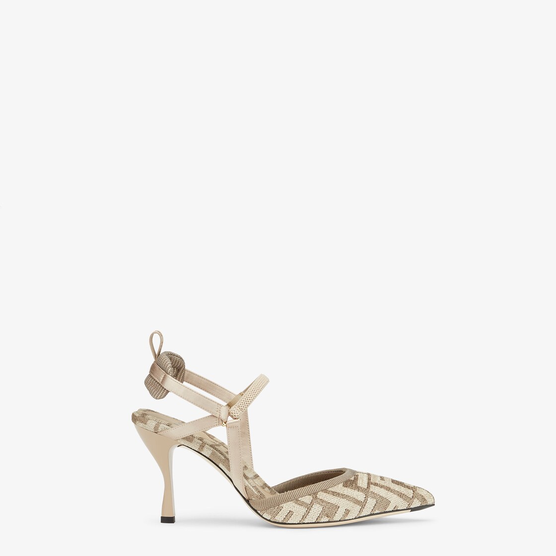 Colibrì Lite - High-heeled beige FF chenille slingbacks | Fendi