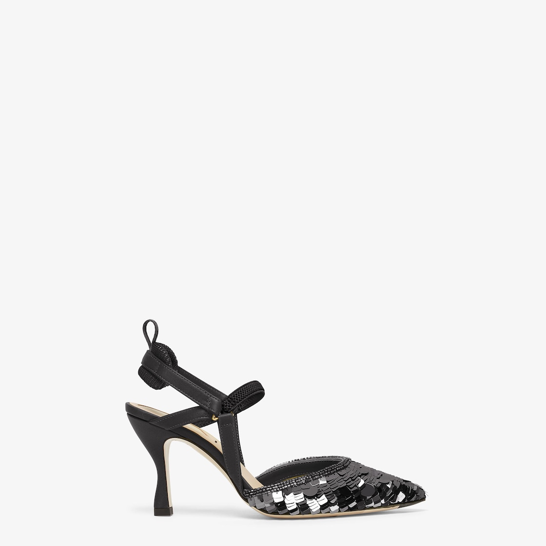 FENDI THICK SOLE 3 CM SEQUIN SLIPPER SILVER