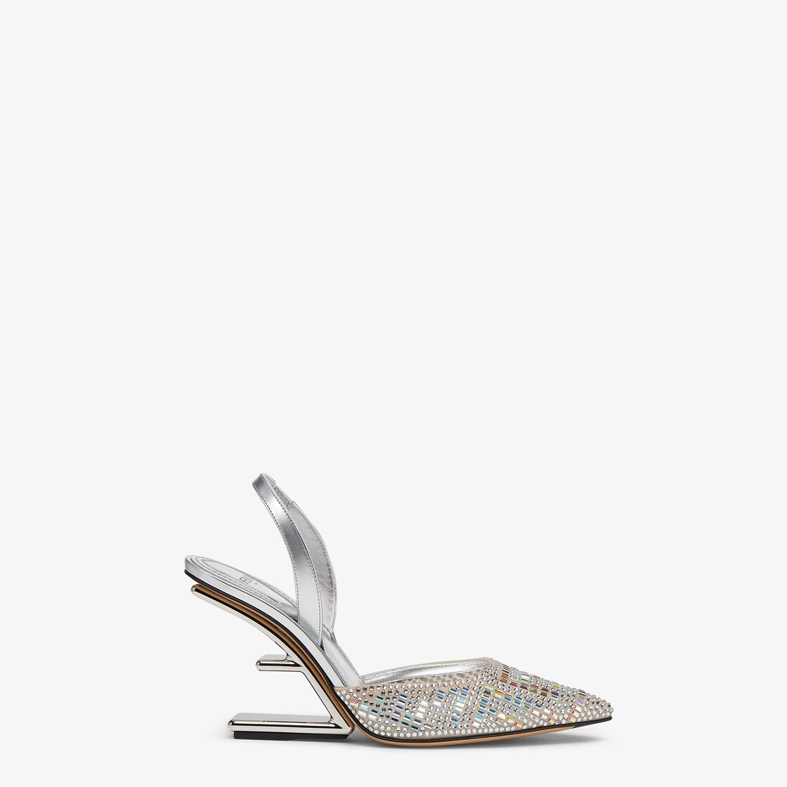 Fendi First - Silver-coloured rhinestone high-heeled slingbacks 