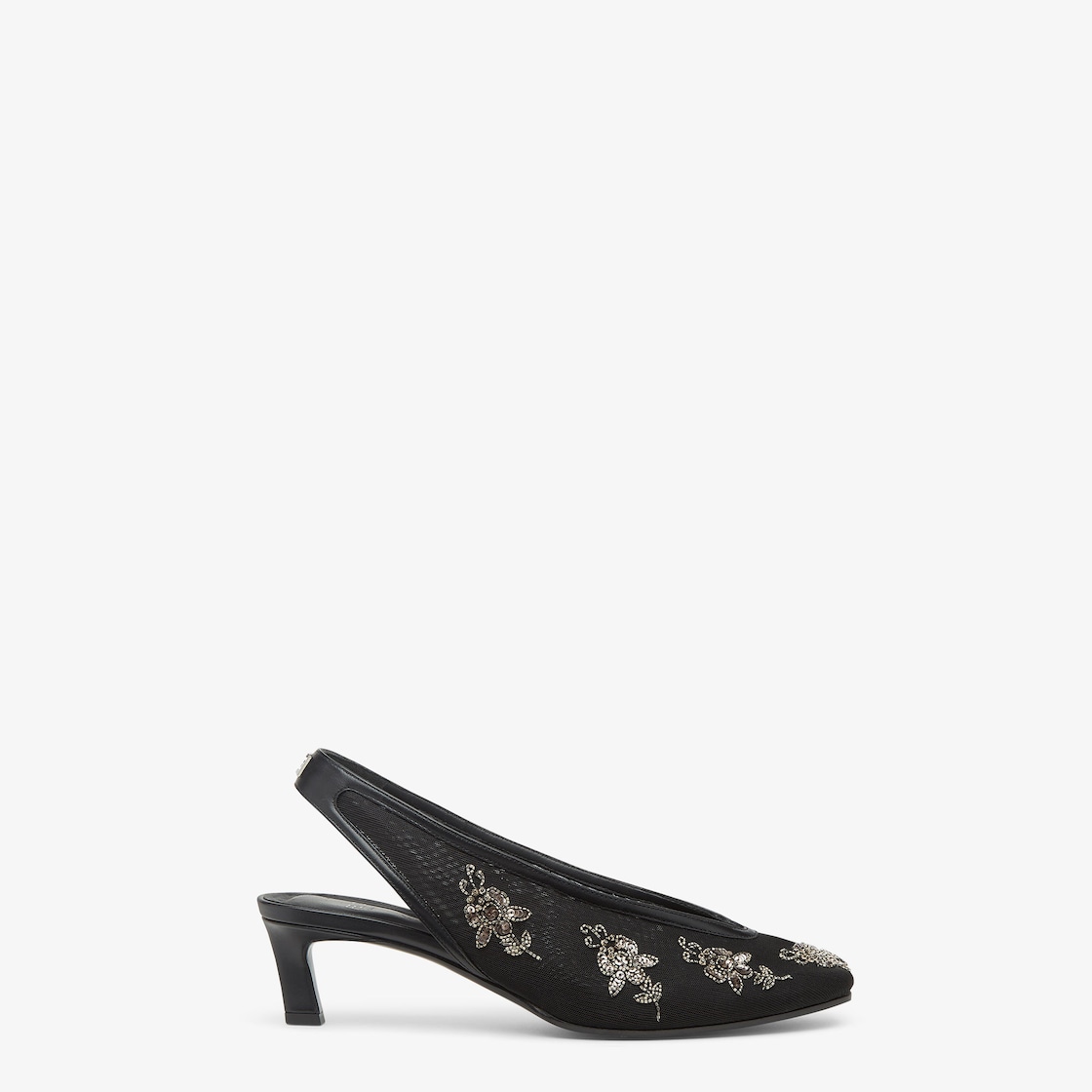 Slingbacks Black mesh low-heeled slingbacks with embroidery Black - Image 1/5