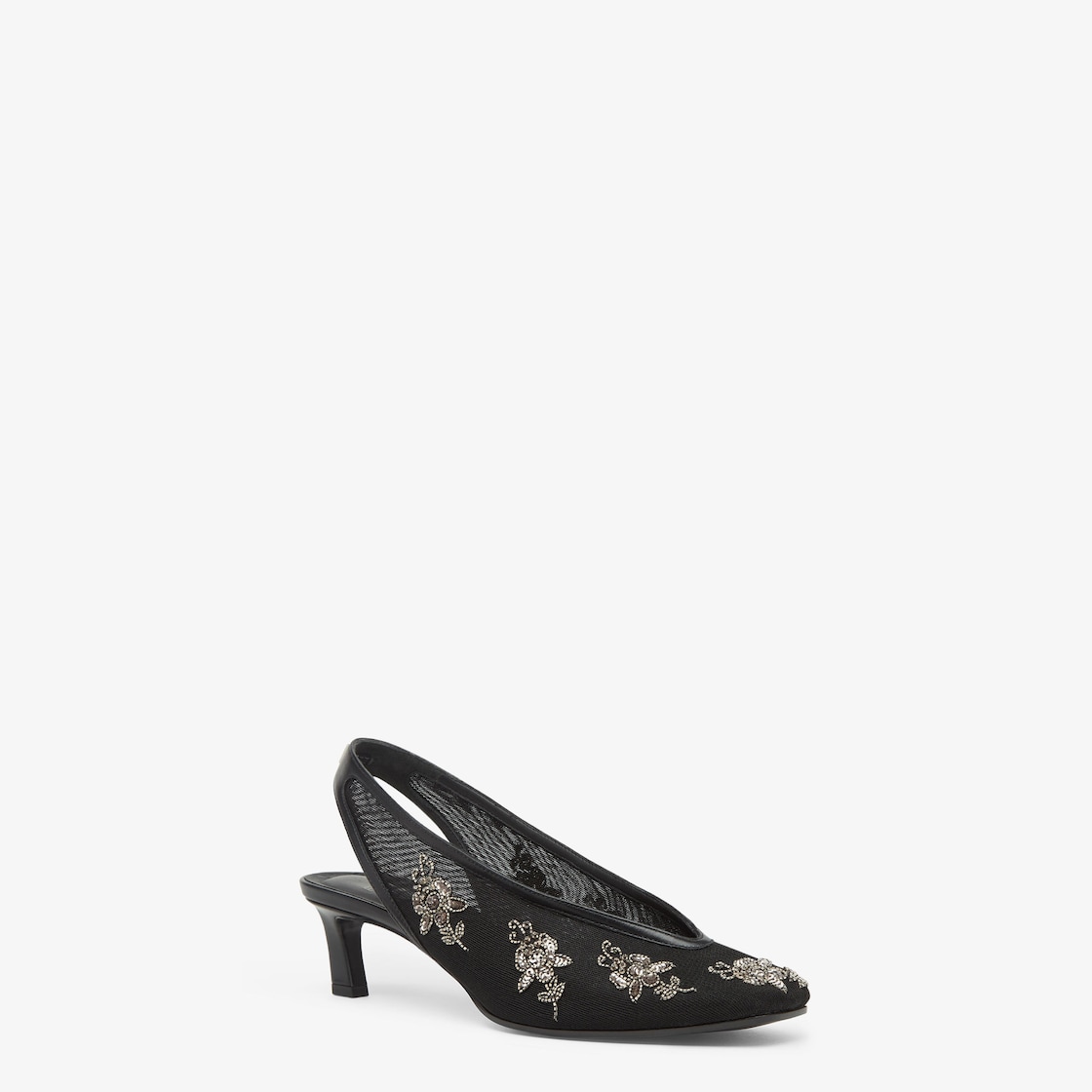 Slingbacks Black mesh low-heeled slingbacks with embroidery Black - Image 2/5