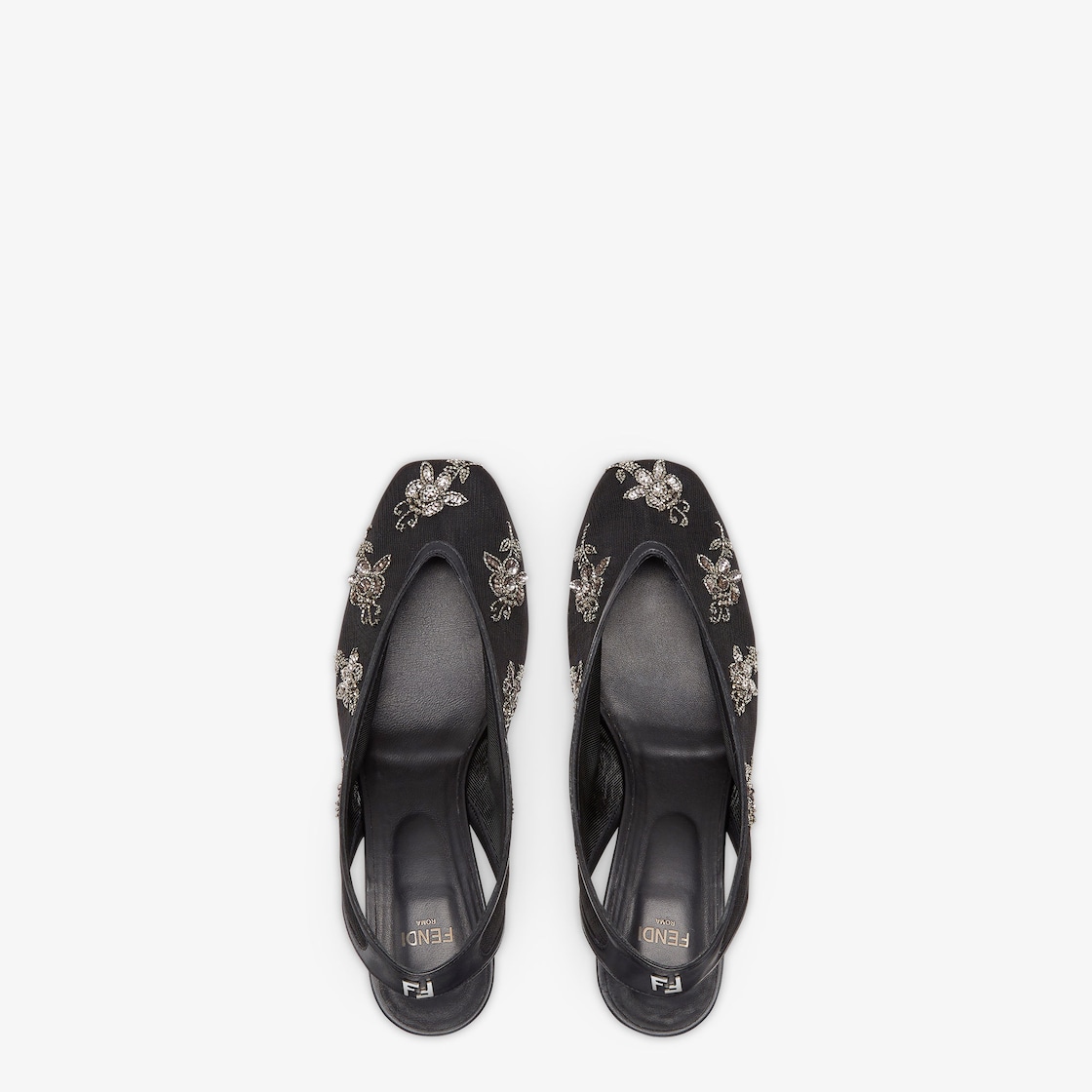 Slingbacks Black mesh low-heeled slingbacks with embroidery Black - Image 4/5