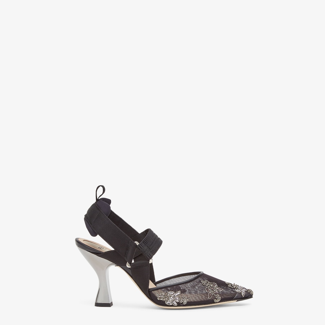 Colibrì Black mesh and embroidery high-heeled slingbacks Black - Image 1/5