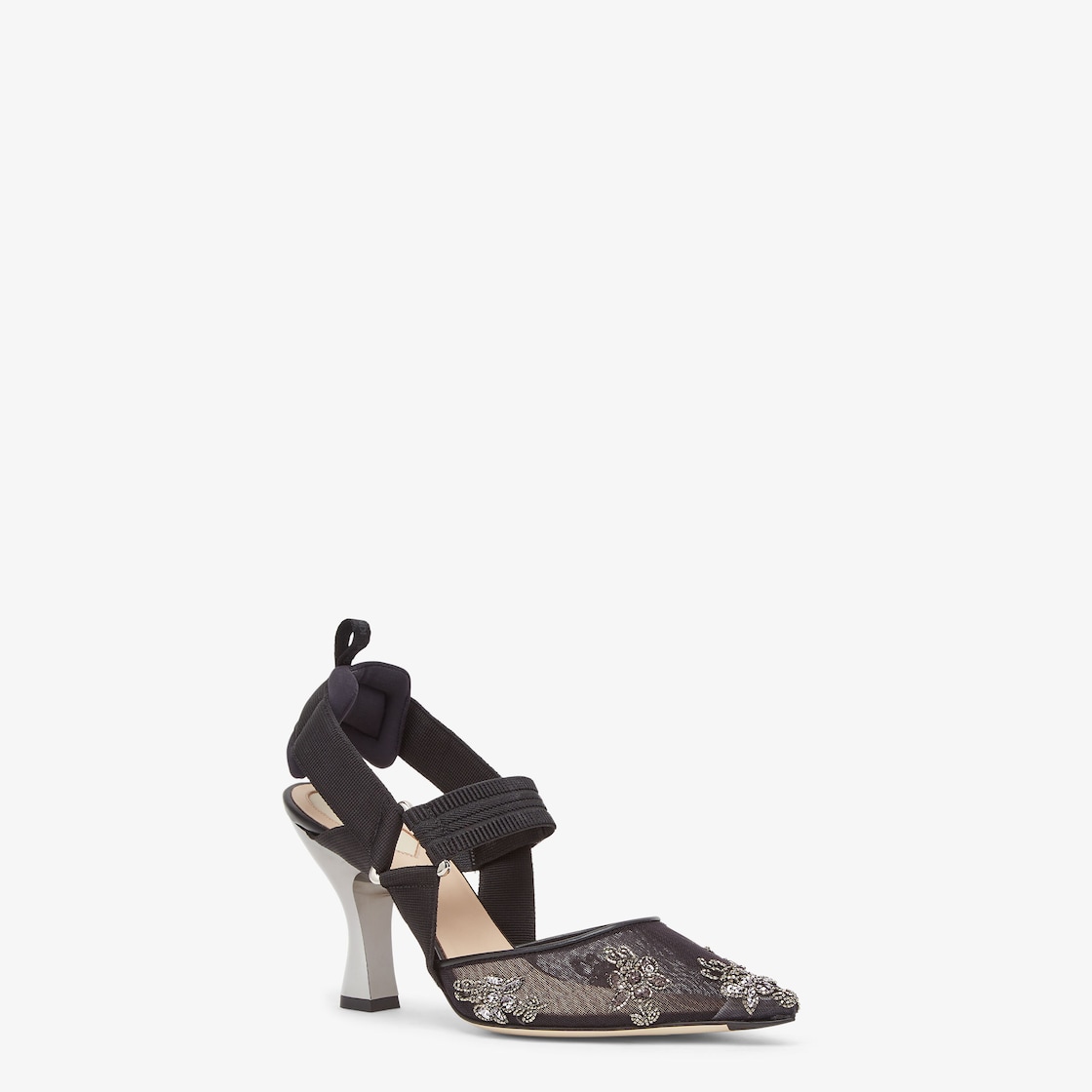 Colibrì Black mesh and embroidery high-heeled slingbacks Black - Image 2/5