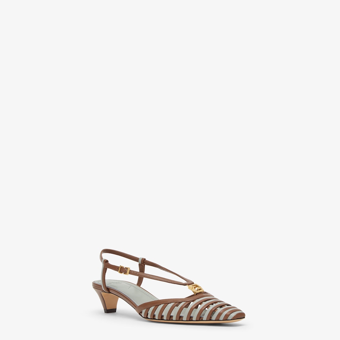 Fendi FFold Brown and matcha green leather low-heeled slingbacks Brown - Image 3/6