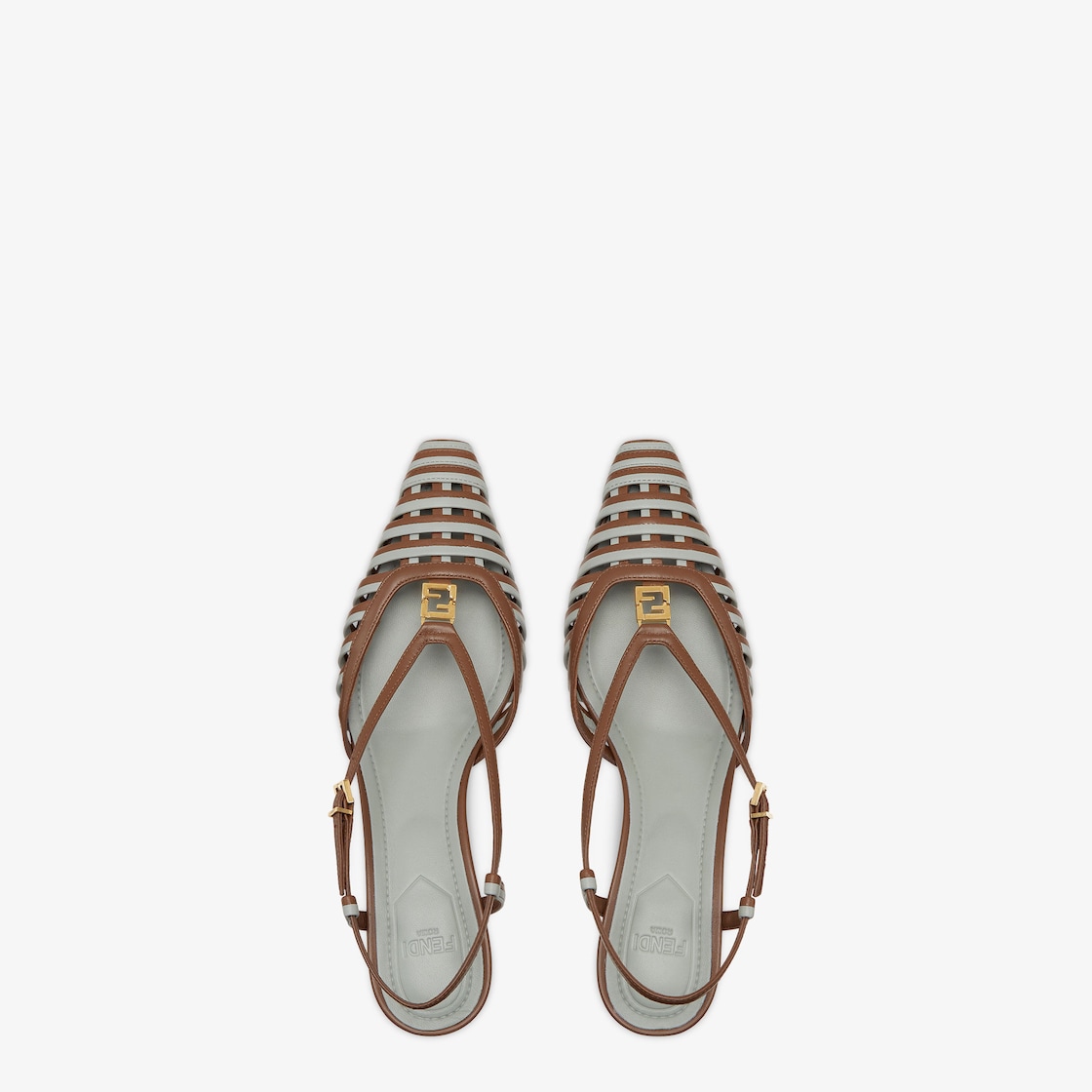 Fendi FFold Brown and matcha green leather low-heeled slingbacks Brown - Image 5/6