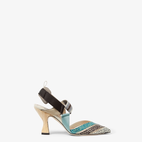 Fendi Mesh And Printed Leather High-heeled Slingbacks In Multi
