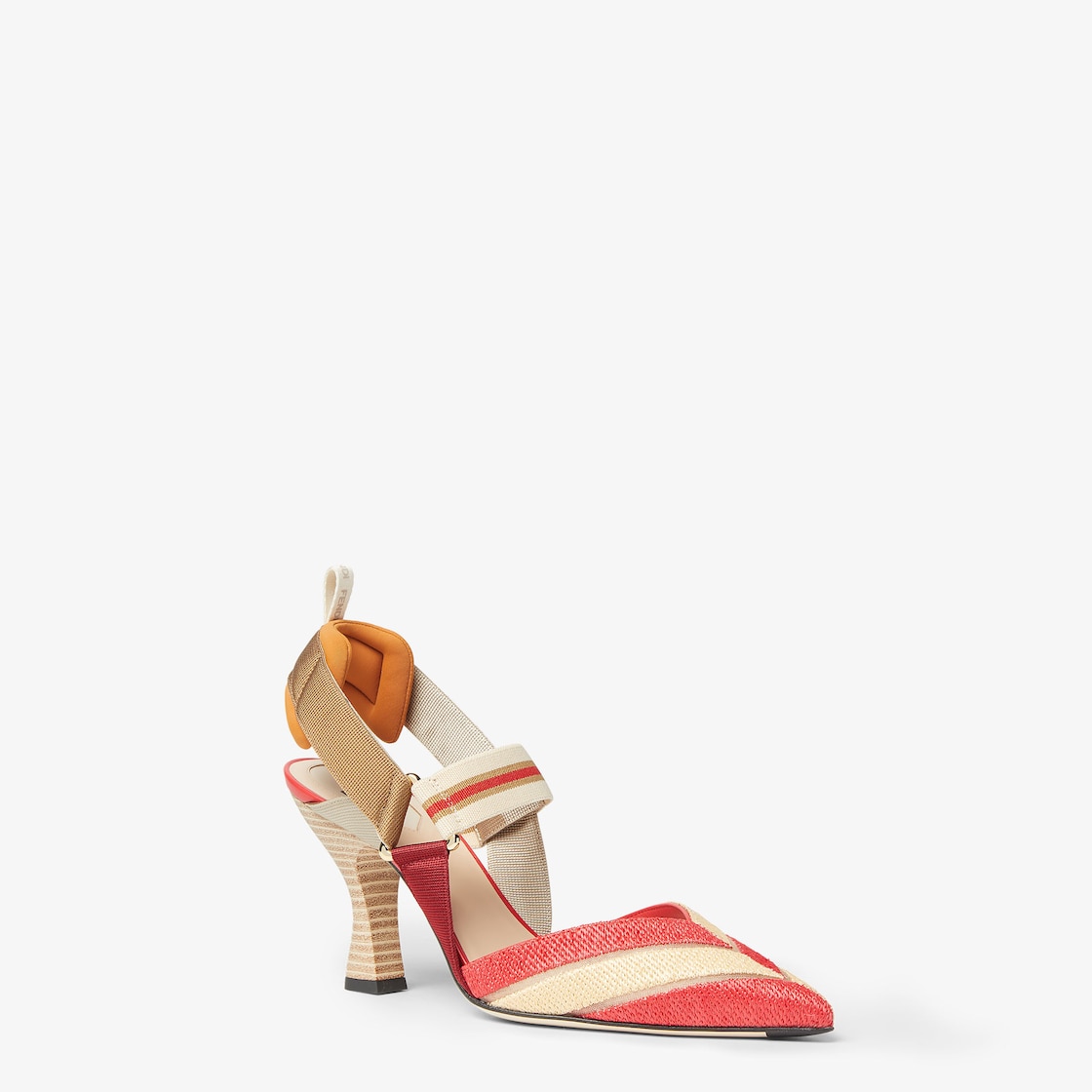 Colibrì Beige and red raffia and mesh high-heeled slingbacks Red - Image 2/5