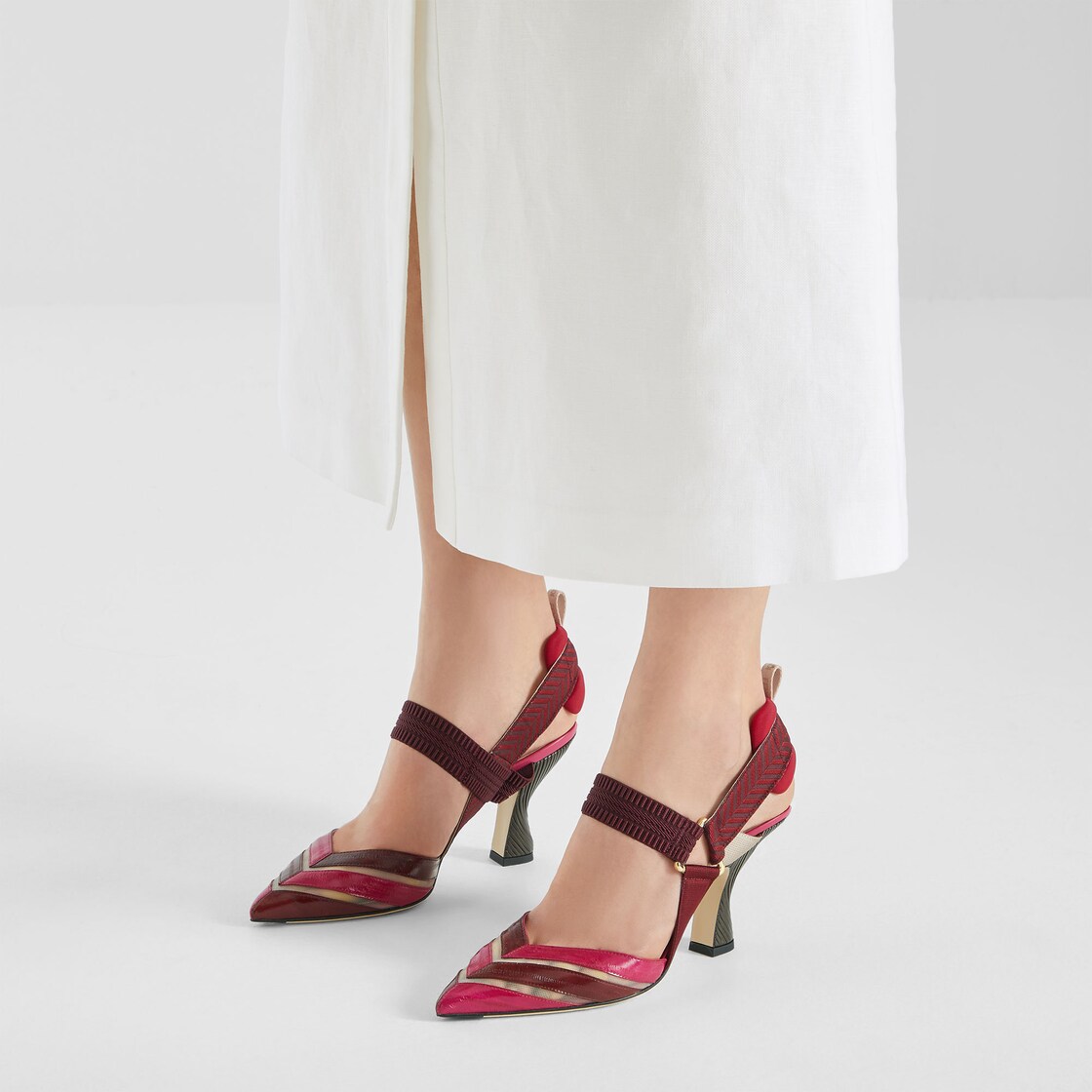 Iconic Colibrì Fuchsia and burgundy hagfish and mesh high-heeled slingbacks Pink - Image 5/5