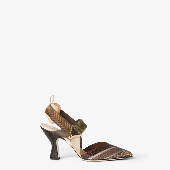 Fendi Colibri Mixed-media Iconic Slingback Pumps In Multi