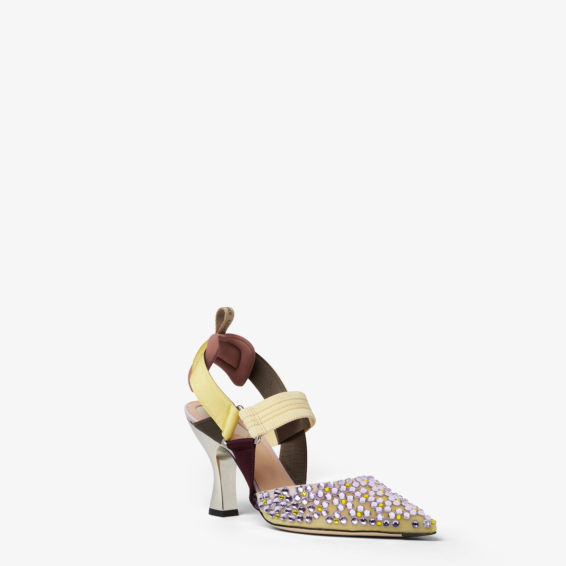 Colibrì Yellow mesh and lilac crystal high-heeled slingbacks Yellow - Image 2/5