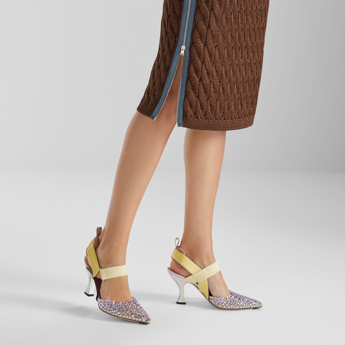 Colibrì Yellow mesh and lilac crystal high-heeled slingbacks Yellow - Image 5/5