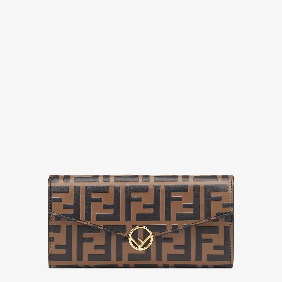 F is Fendi Continental Wallet In FF Motif Calf Leather Brown/Black