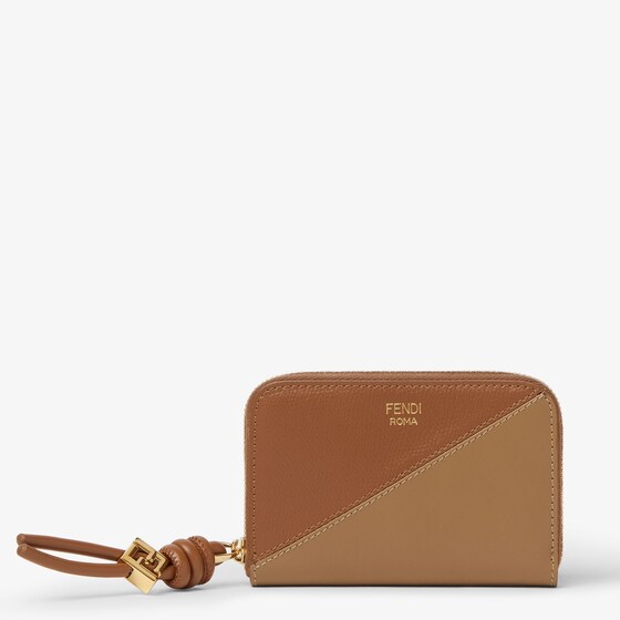 Fendi Ff Diamonds Zip Around Mini In Brown