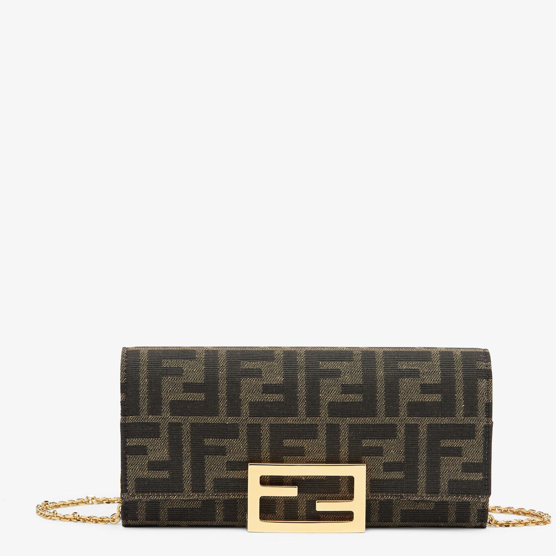 Fendi Brown Continental Ff Leather Chain Wallet