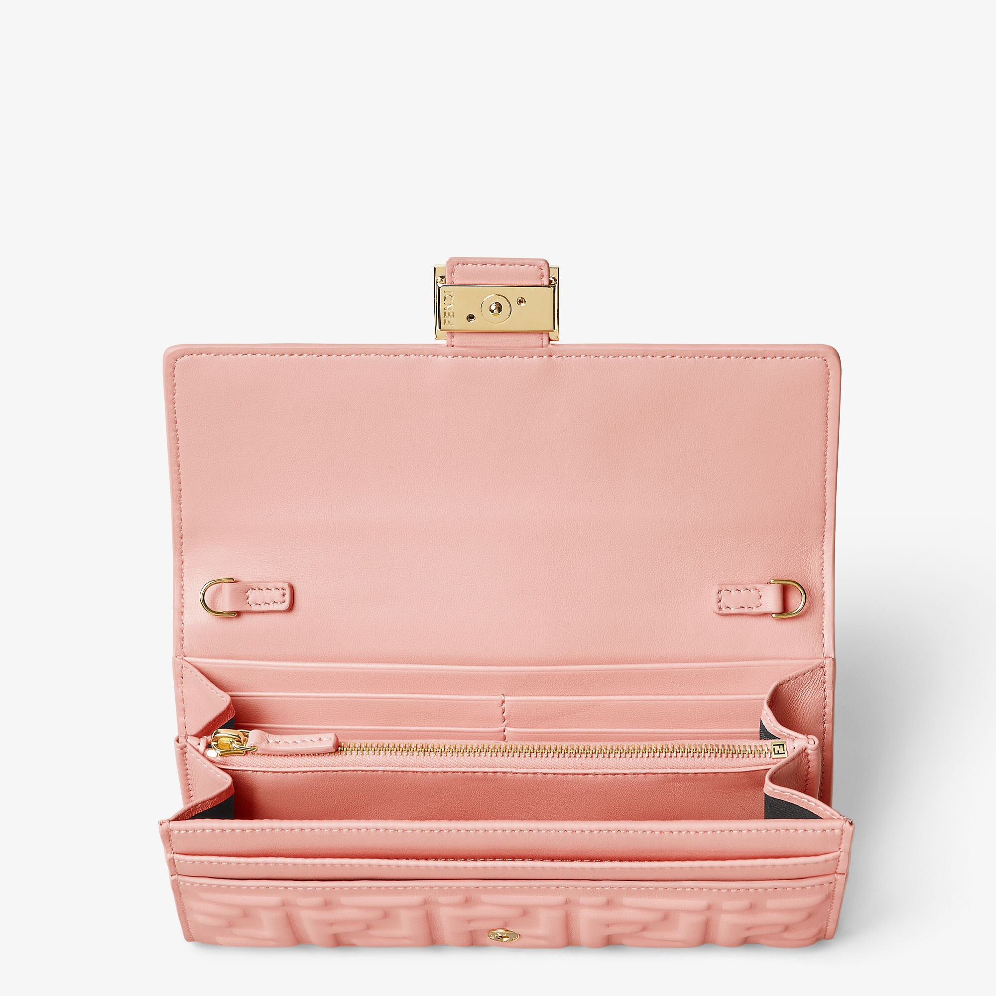 【関税&送料込】Fendi Pink Nappa Leather Baguette Wallet Baguette Continental Wallet With Chain Leather Pink | Fendi