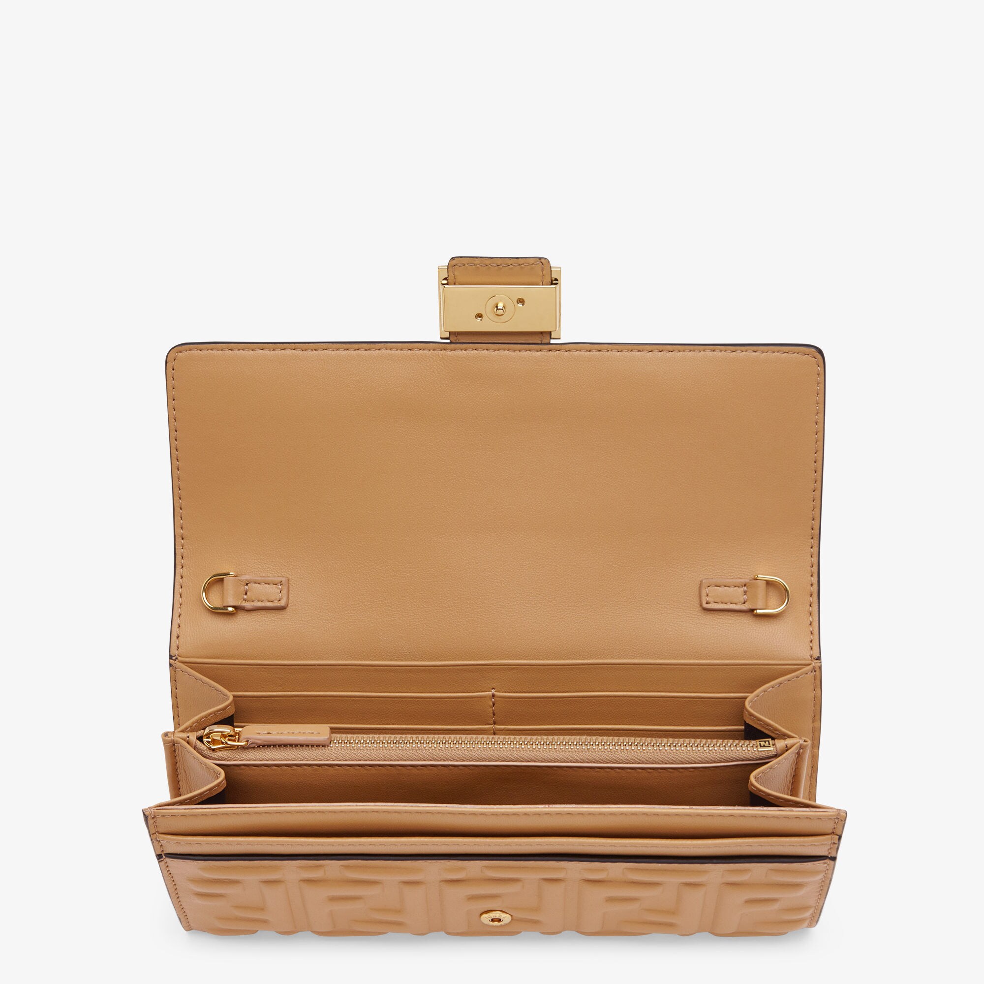 Baguette Continental Wallet With Chain Leather Beige | Fendi