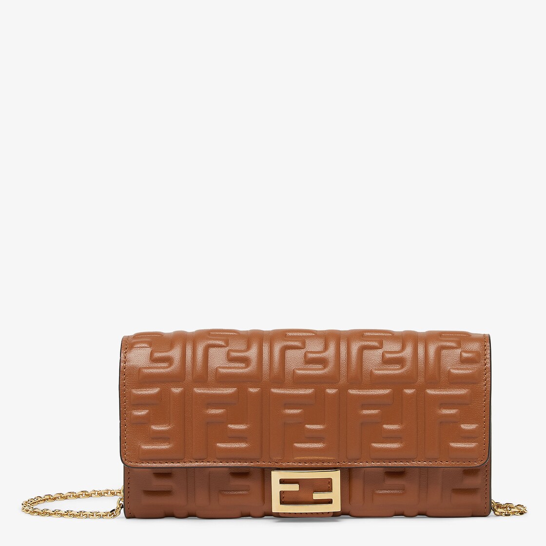 F is Fendi Chain Pouch In FF Motif Nappa Leather Brown/Black