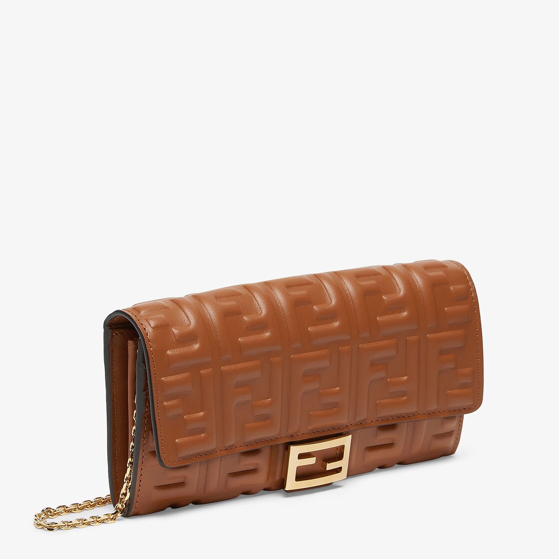 F is Fendi Chain Pouch In FF Motif Nappa Leather Brown/Black