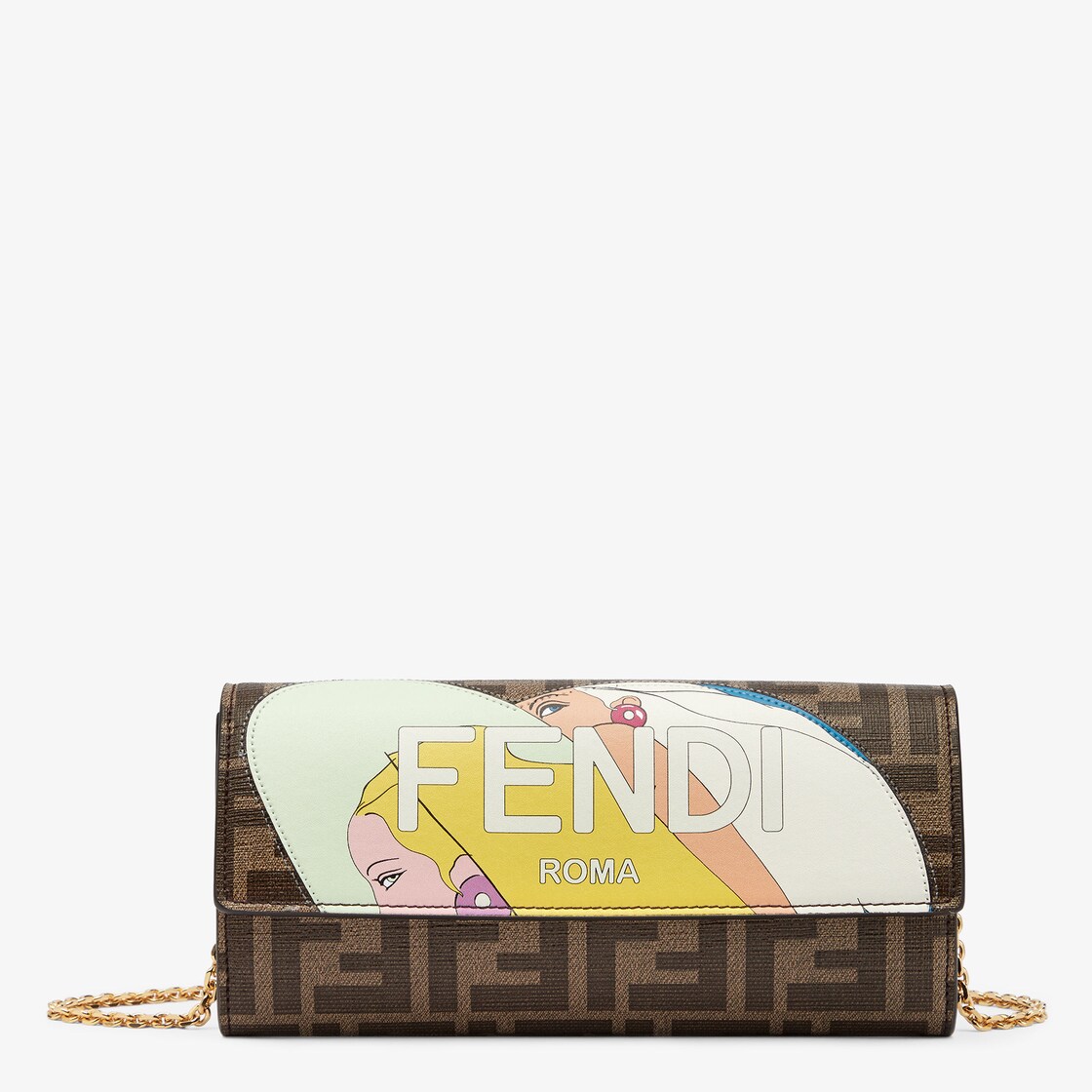 Fendi pochette logo azzurra con catena oro e charm !