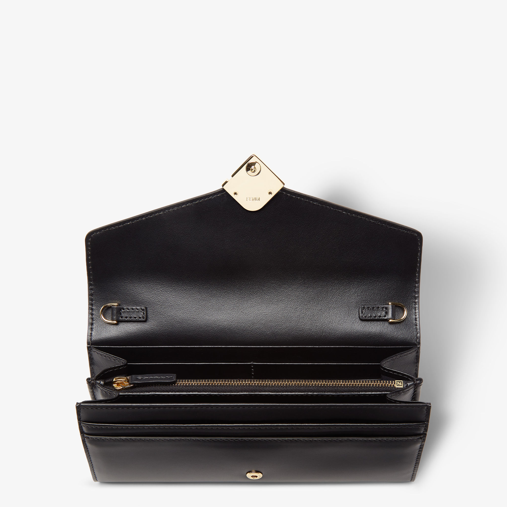 バゲット チェーン付き 長財布 レザー ブラック | Fendi