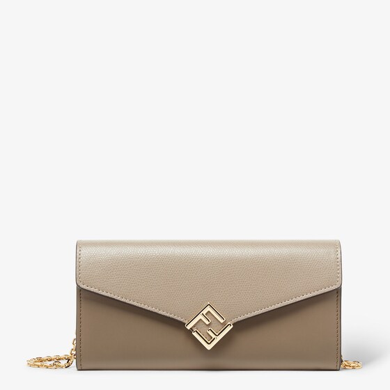 Fendi Ff Diamonds Continental With Chain In Gray