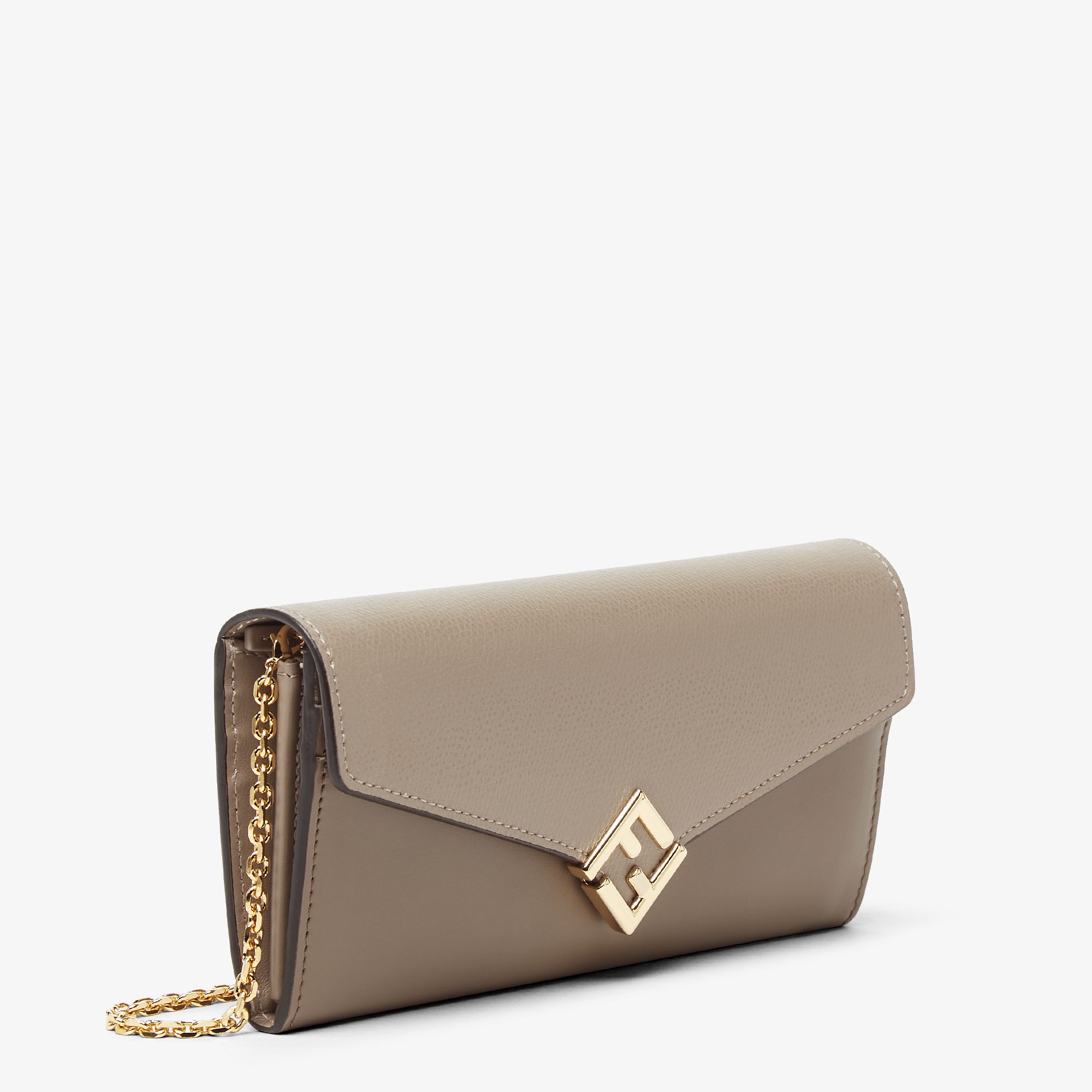 FFダイヤモンド チェーン付き 長財布 レザー グレー | Fendi