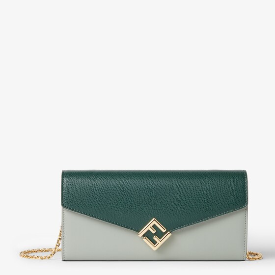 Fendi Ff Diamonds Continental With Chain In Green