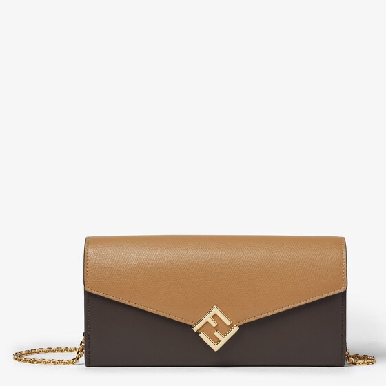 Fendi Ff Diamonds Continental With Chain In Brown