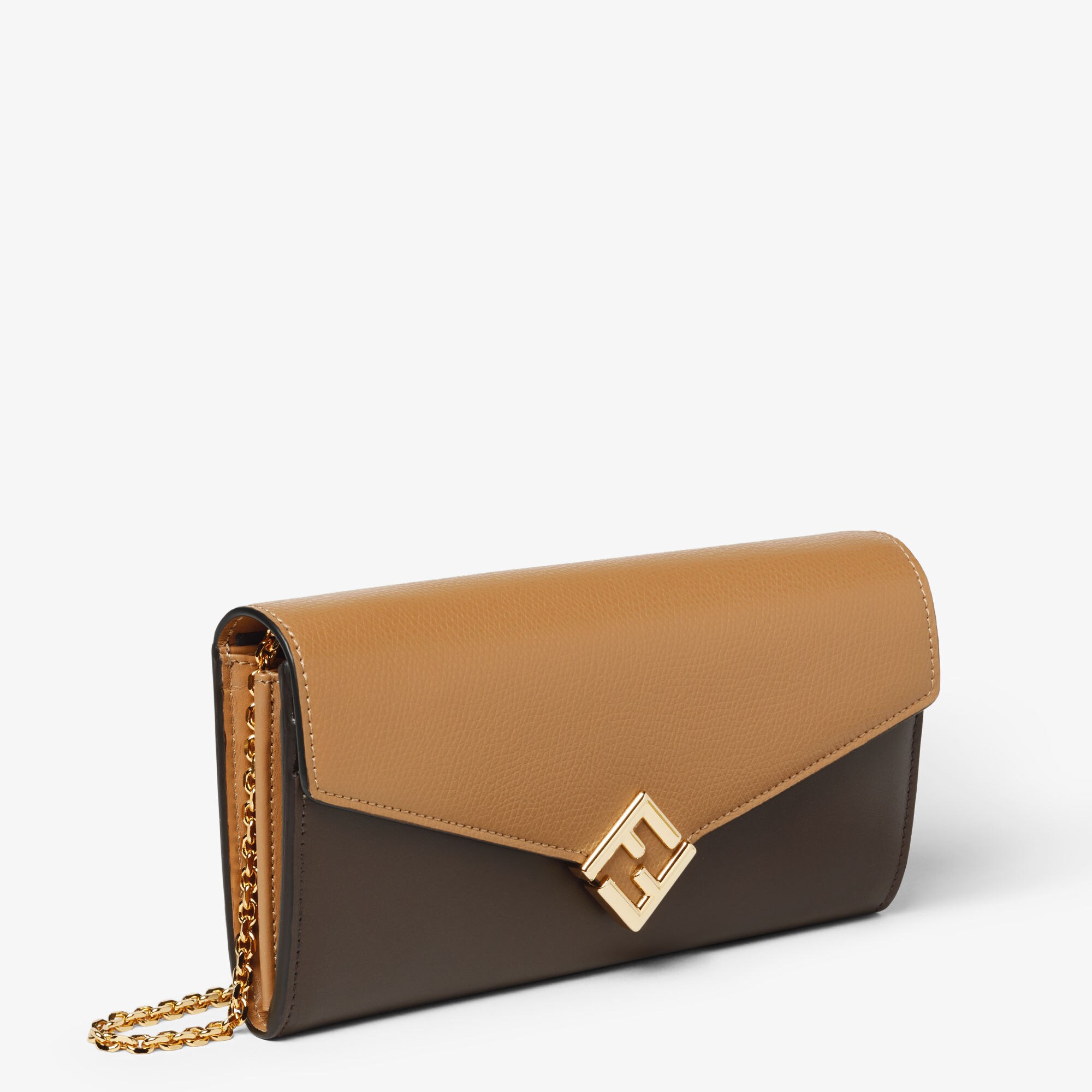 FFダイヤモンド チェーン付き 長財布 レザー ブラウン | Fendi