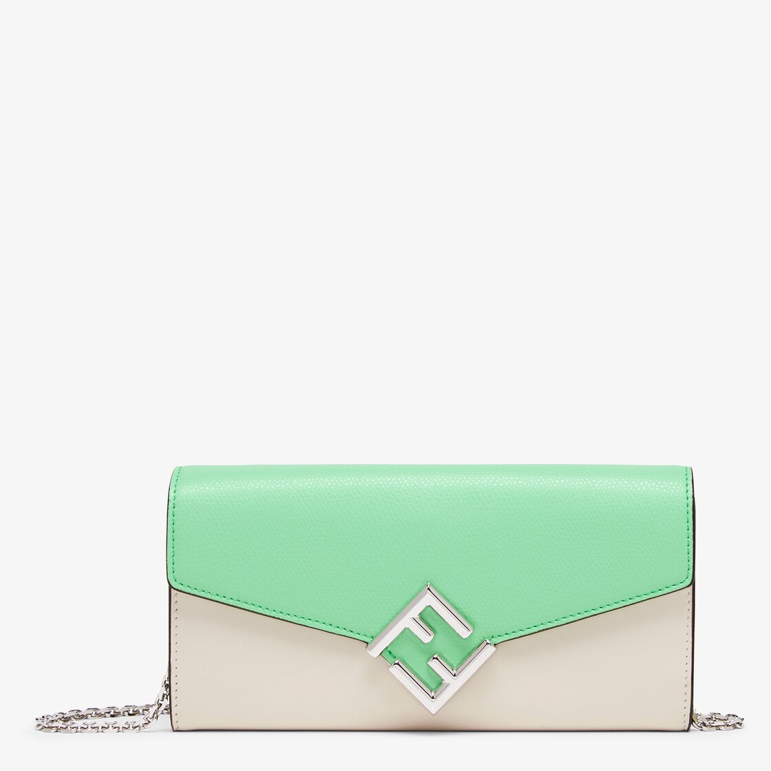 FF Diamonds Continental With Chain Twotone white and green leather