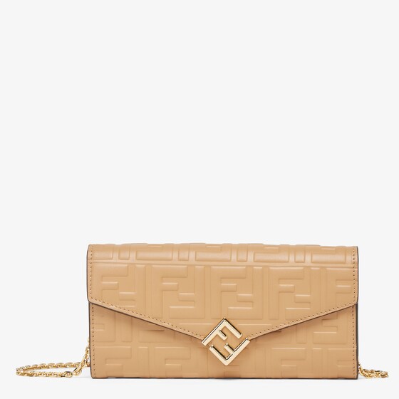 Fendi Ff Diamonds Continental With Chain In Brown