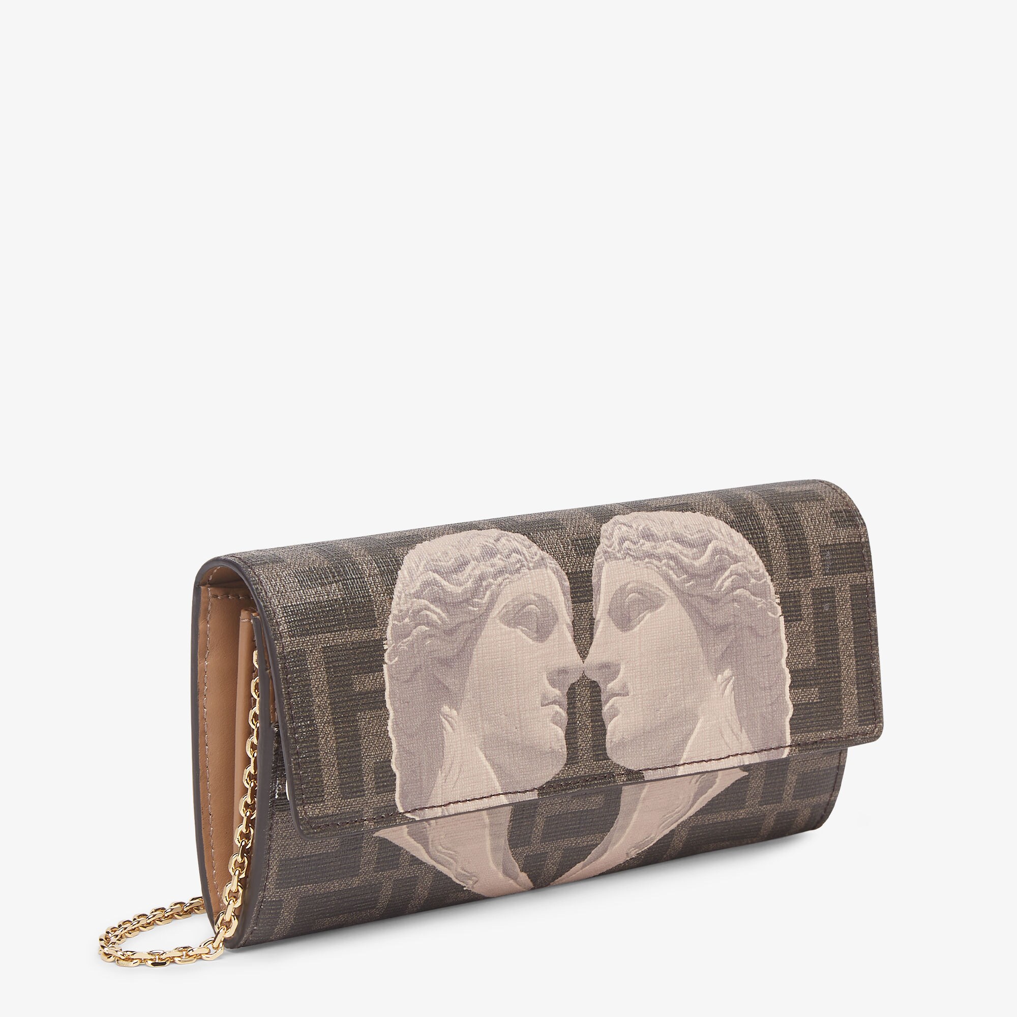 Continental With ChainBrown FF fabric wallet with statue print