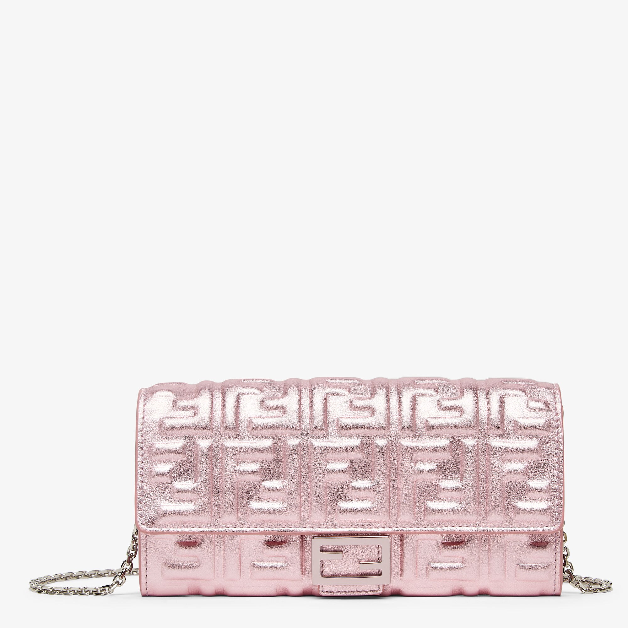 バゲット 長財布 チェーン付き - ピンク メタリックレザー 財布 | Fendi