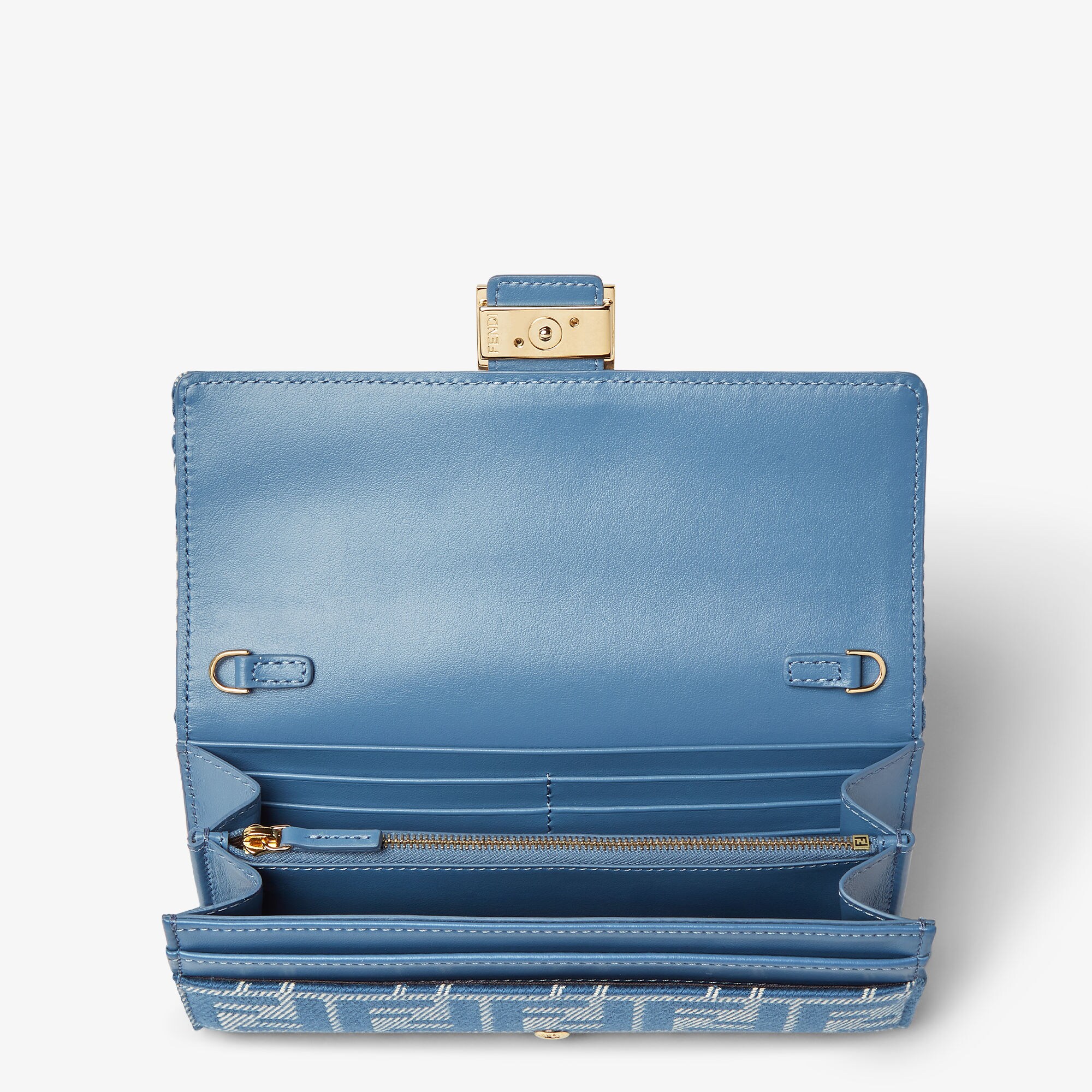 Baguette Continental Wallet With Chain Fabric Blue | Fendi
