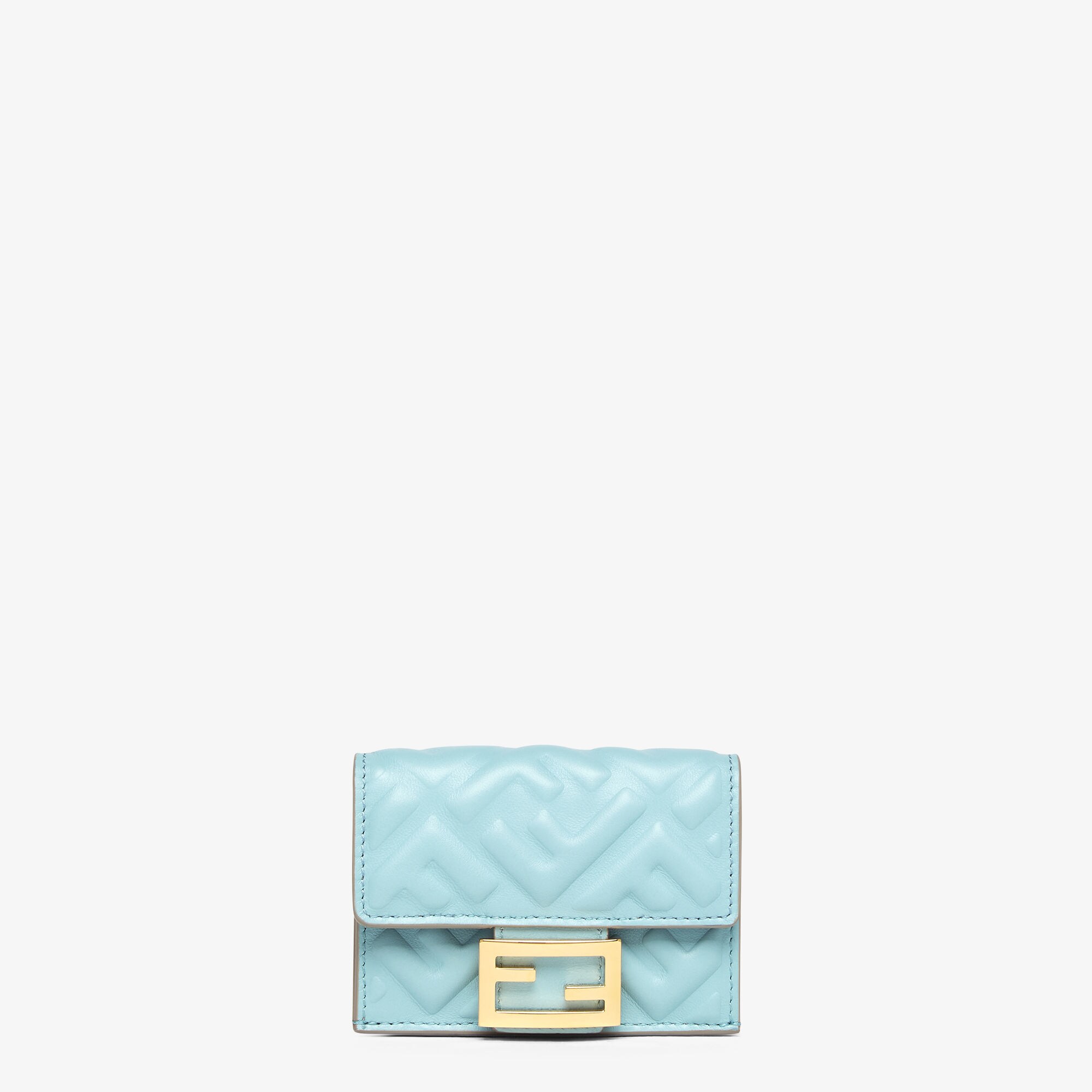 Baguette Micro TrifoldLight blue nappa leather wallet with FF motif