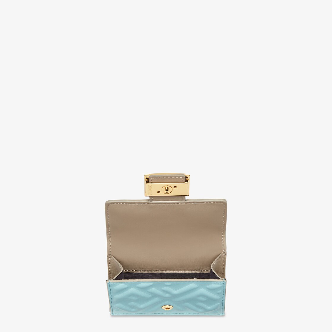 Baguette Micro Trifold Light blue nappa leather wallet with FF motif Fendi