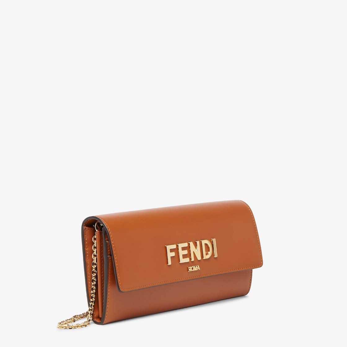 FENDI Roma Leather Wallet on Chain Crossbody Bag Brown