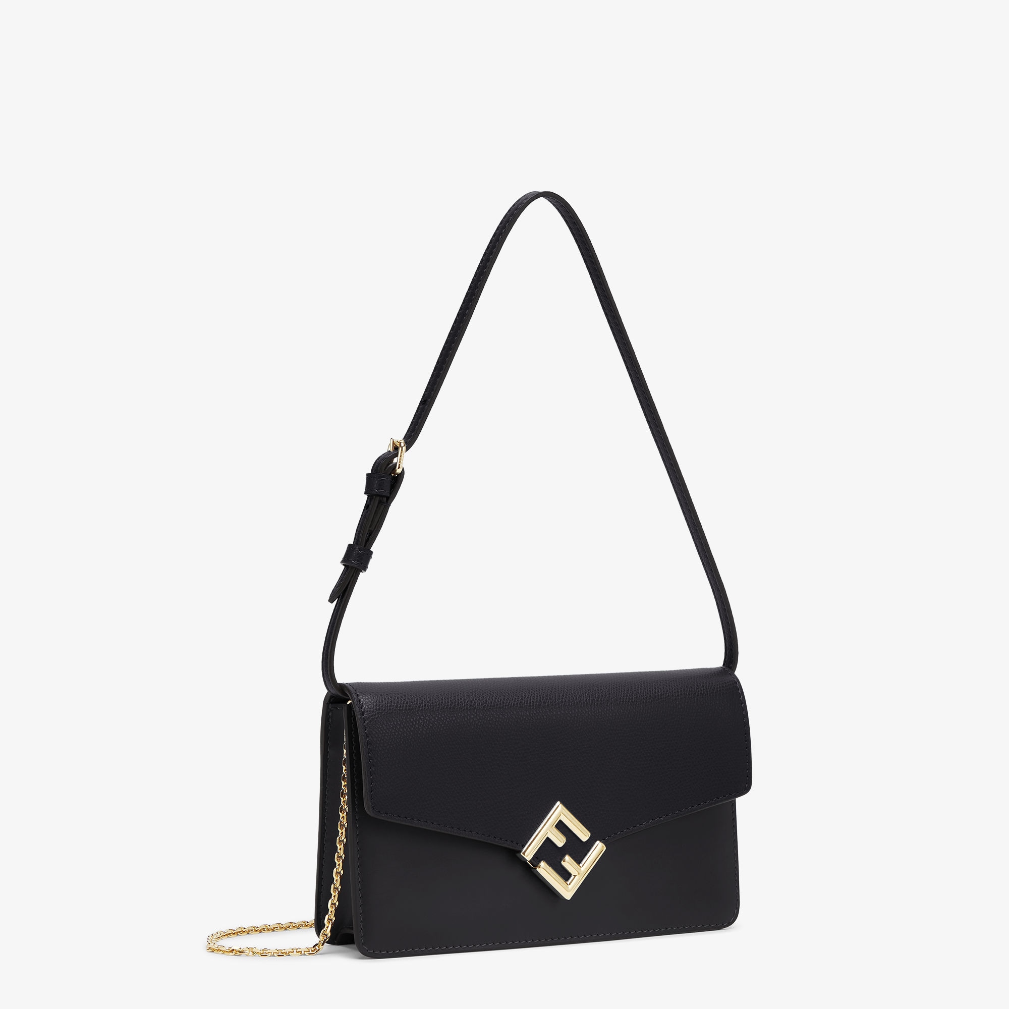 FF Diamonds Wallet On Chain Leather Black | Fendi