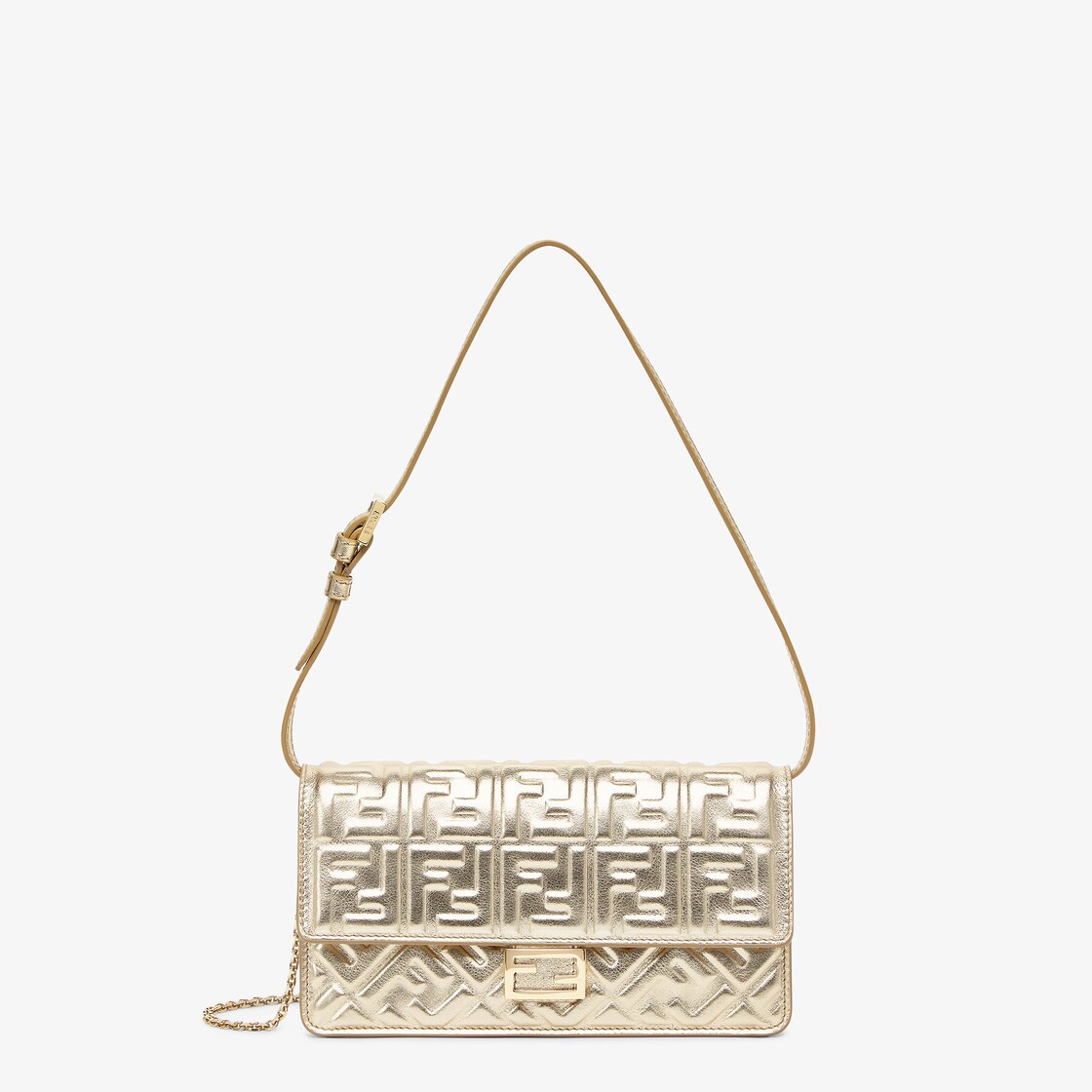 Wallet On Chain Baguette Leder Goldfarben Fendi