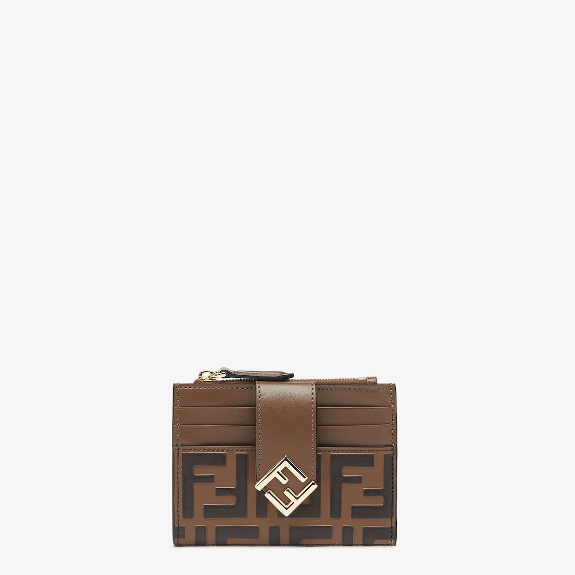 FF Diamonds Zip Card Case Brown leather card holder Fendi