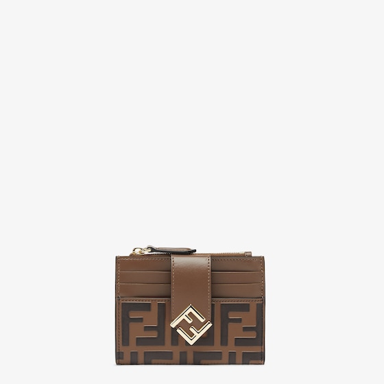 Fendi Ff Diamonds Zip Card Case In Brown