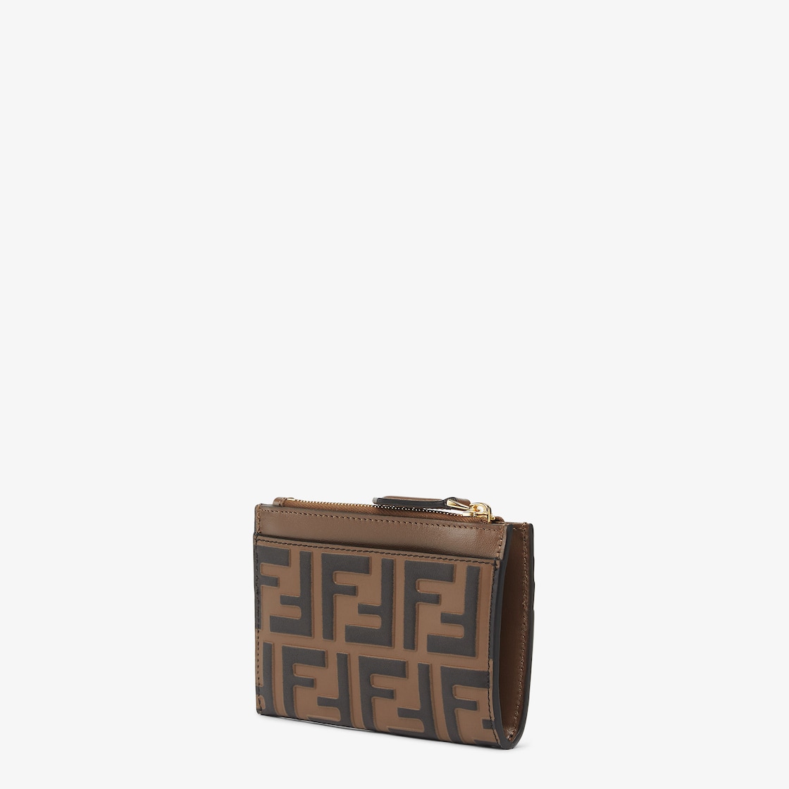 FF Diamonds Zip Card Case Leather Brown Fendi