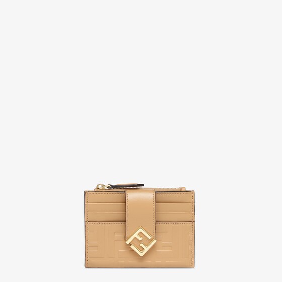 Fendi Ff Diamonds Zip Card Case In Brown