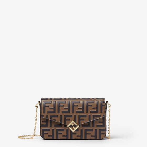 Fendi Ff Diamonds Wallet On Chain In Brown