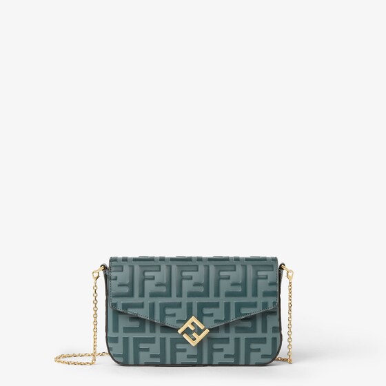 Fendi Ff Diamonds Wallet On Chain In Green