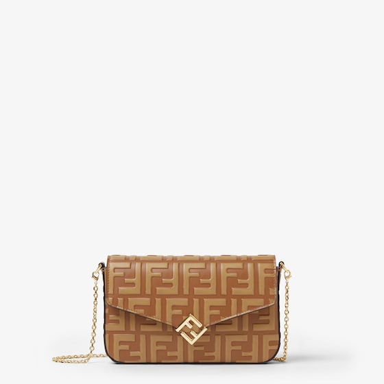 Fendi Ff Diamonds Wallet On Chain In Brown