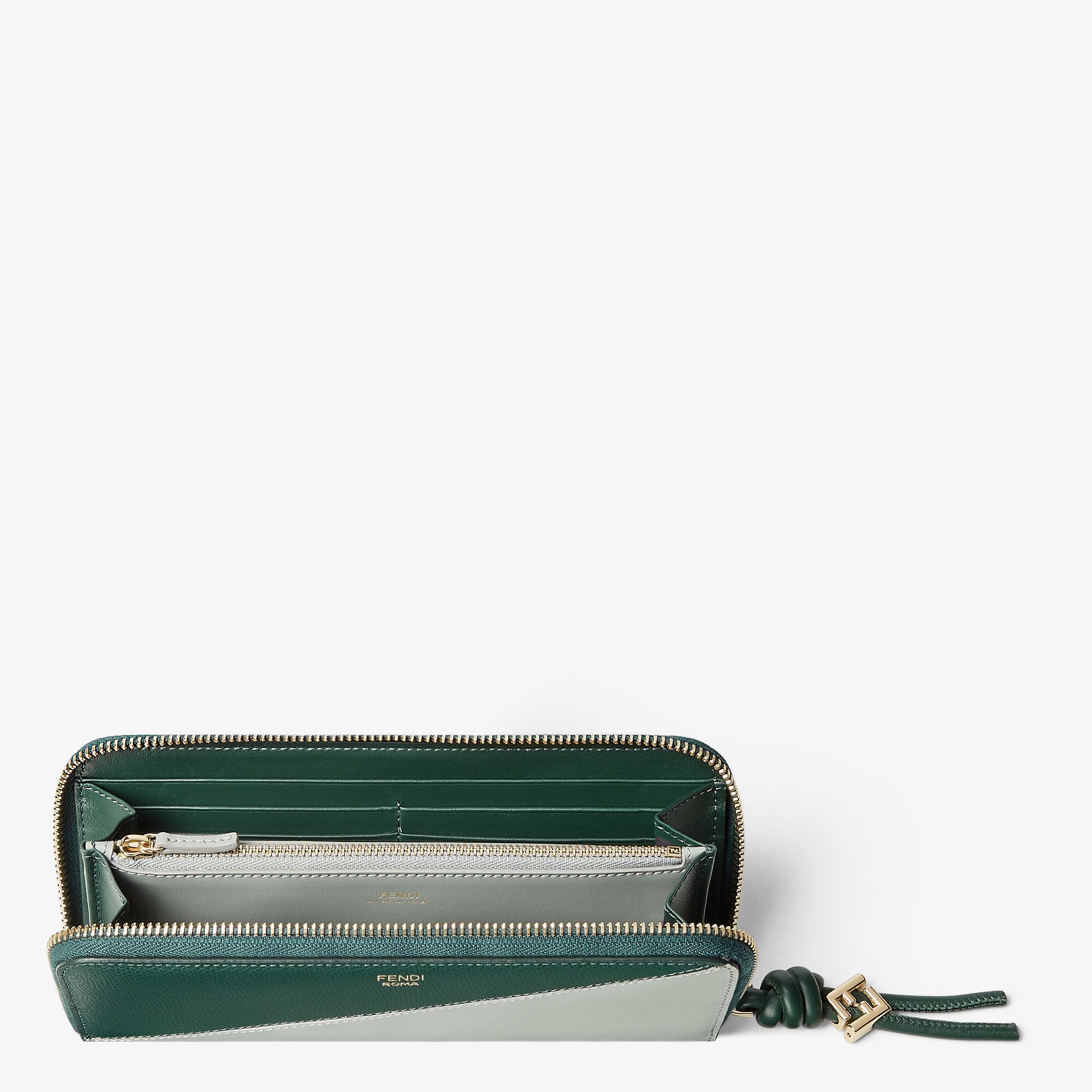 FF Diamonds Zipper Around Large Leather Green | Fendi