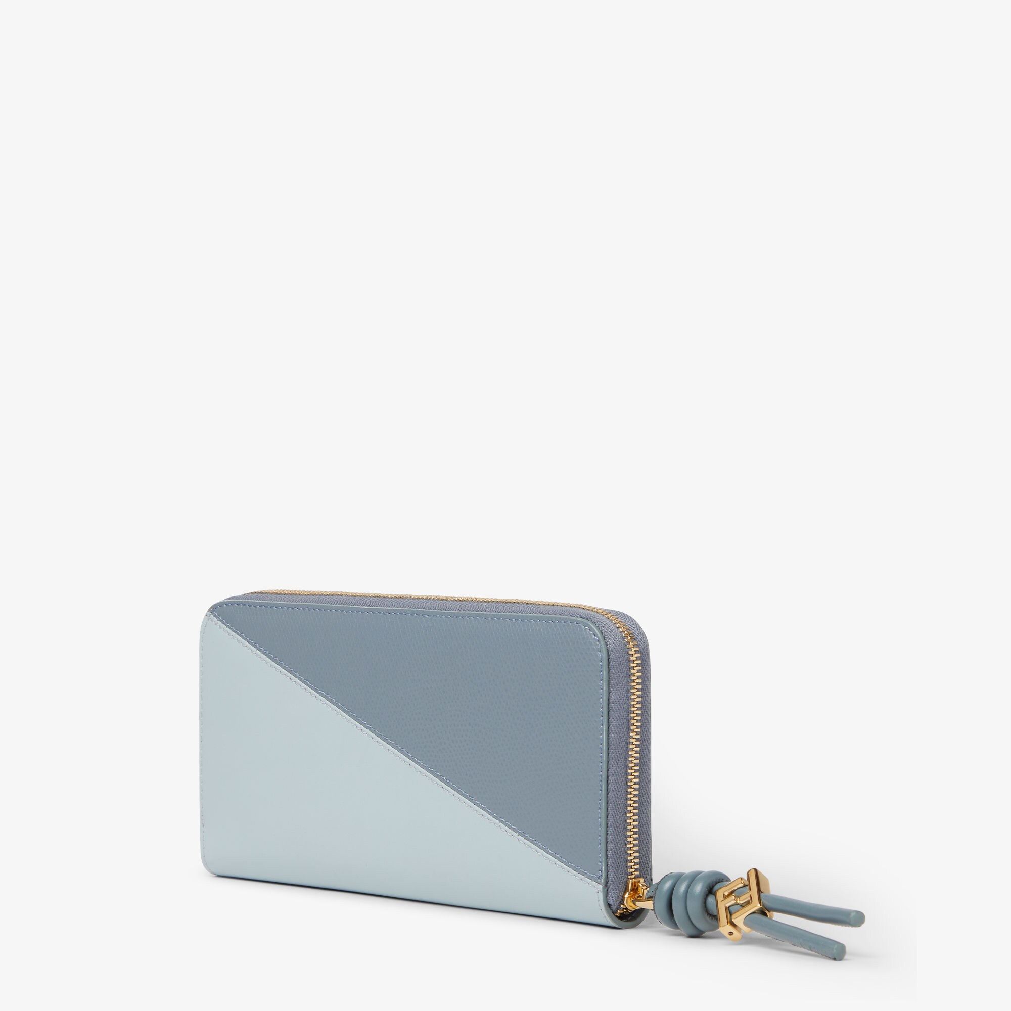 FF Diamonds Zipper Around Large Leather Light blue | Fendi