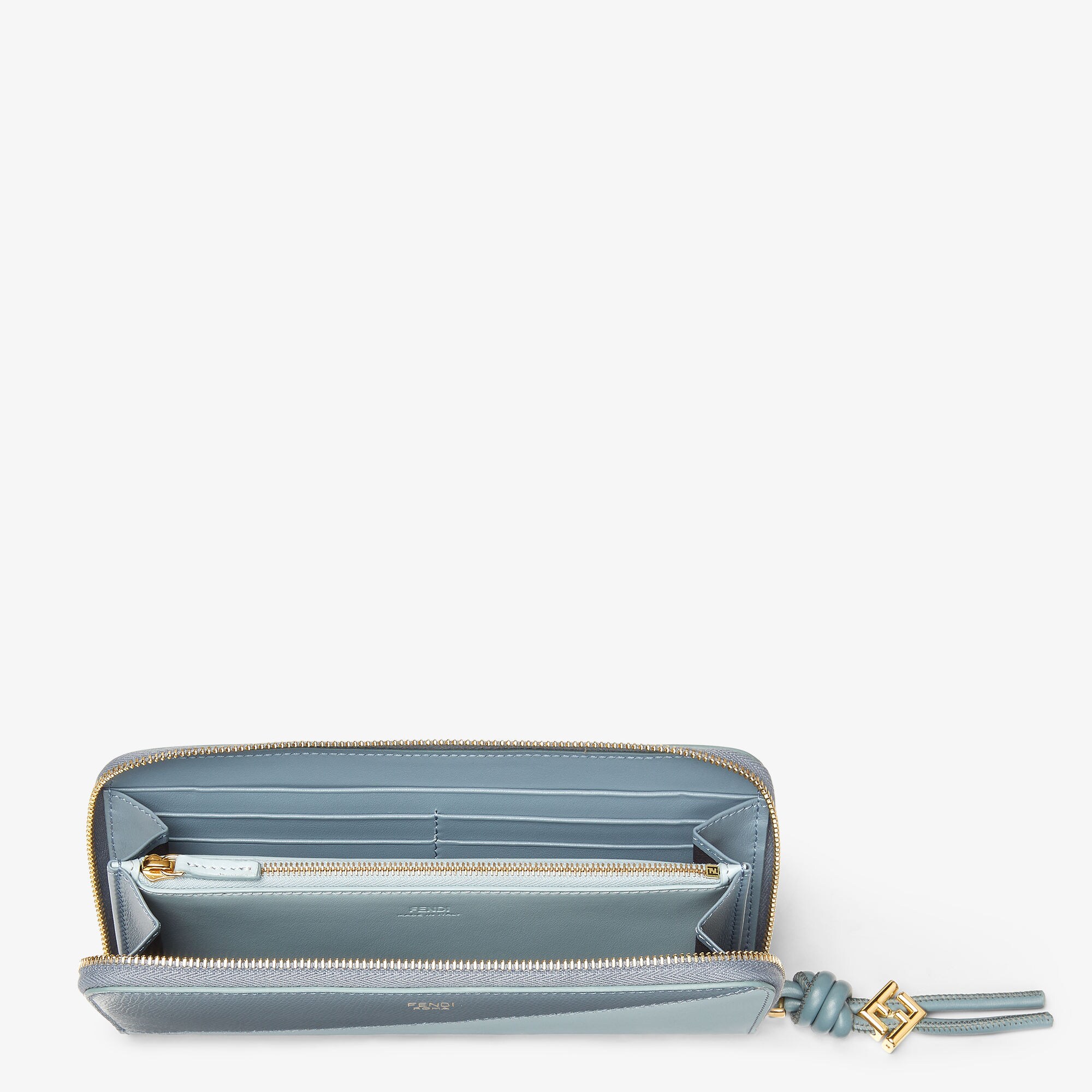 FF Diamonds Zipper Around Large Leather Light blue | Fendi